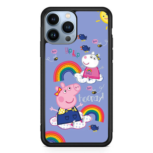 Peppa Pig Rainbow Hip Hop iPhone 15 Pro Case-Rubber Black (2D Case)-Oxvistore
