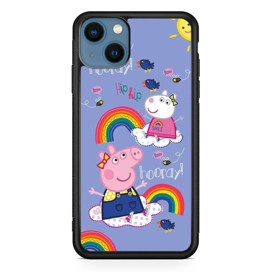 Peppa Pig Rainbow Hip Hop iPhone 14 Case-Rubber Black (2D Case)-Oxvistore