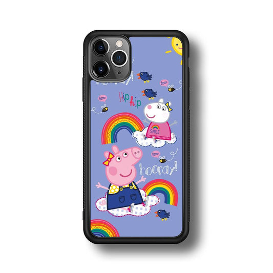 Peppa Pig Rainbow Hip Hop iPhone 11 Pro Max Case-Rubber Black (2D Case)-Oxvistore