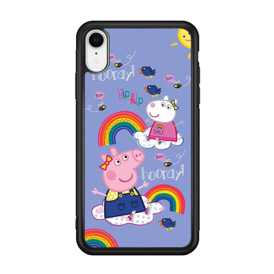 Peppa Pig Rainbow Hip Hop iPhone XR Case-Rubber Black (2D Case)-Oxvistore