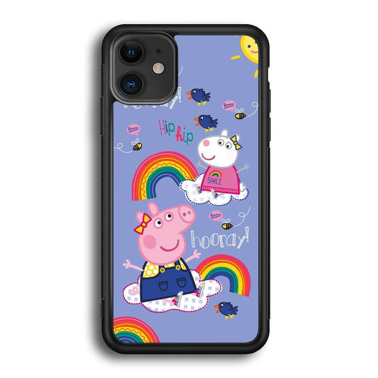 Peppa Pig Rainbow Hip Hop iPhone 11 Case-Rubber Black (2D Case)-Oxvistore
