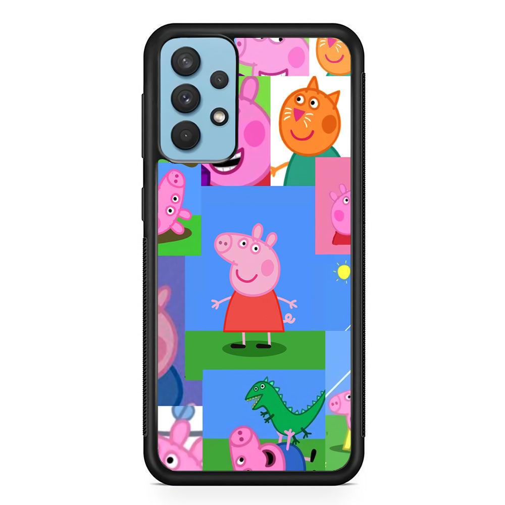 Peppa Pig Smiley Pic Collage Samsung Galaxy A32 Case-Rubber Black (2D Case)-Oxvistore