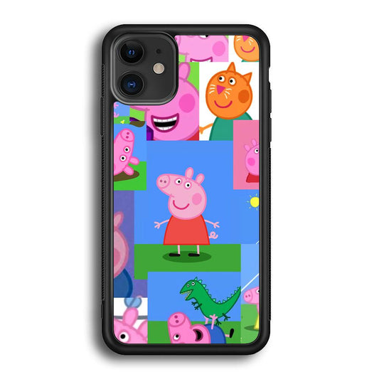 Peppa Pig Smiley Pic Collage iPhone 11 Case-Rubber Black (2D Case)-Oxvistore