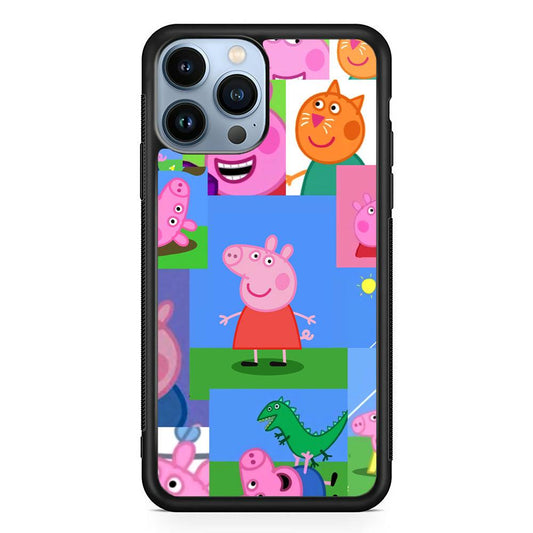 Peppa Pig Smiley Pic Collage iPhone 14 Pro Case-Rubber Black (2D Case)-Oxvistore