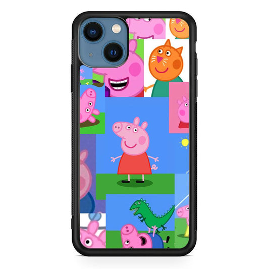 Peppa Pig Smiley Pic Collage iPhone 14 Plus Case-Rubber Black (2D Case)-Oxvistore