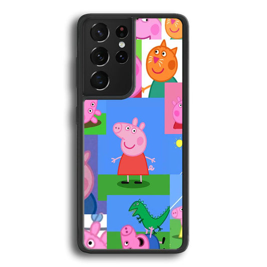 Peppa Pig Smiley Pic Collage Samsung Galaxy S23 Ultra Case-Rubber Black (2D Case)-Oxvistore