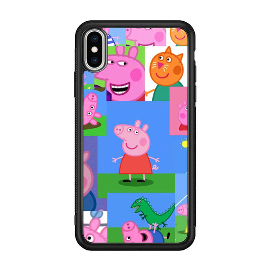 Peppa Pig Smiley Pic Collage iPhone Xs Max Case-Rubber Black (2D Case)-Oxvistore