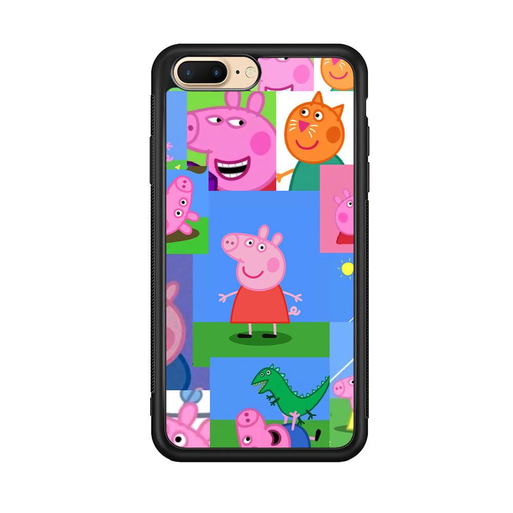 Peppa Pig Smiley Pic Collage iPhone 8 Plus Case-Rubber Black (2D Case)-Oxvistore