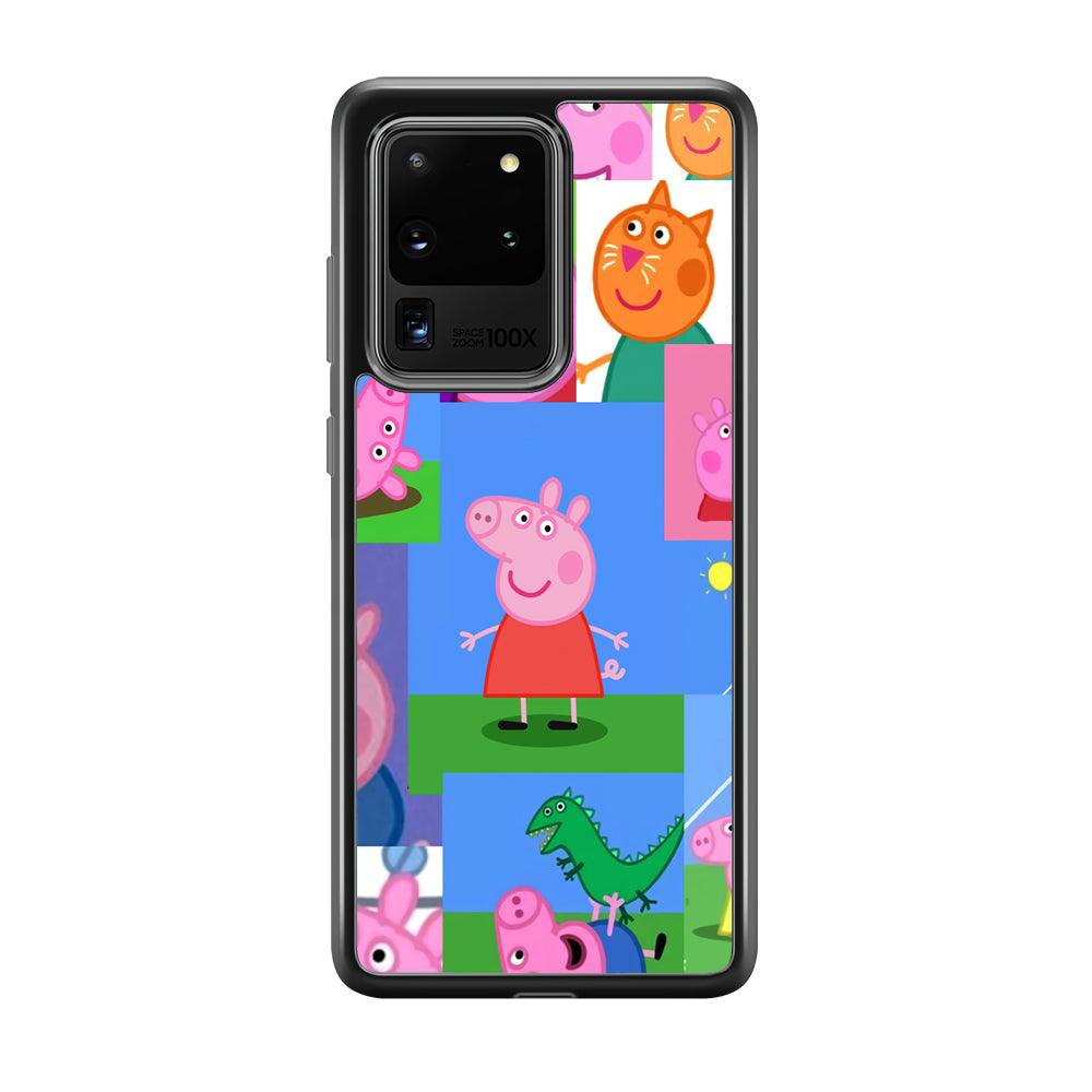 Peppa Pig Smiley Pic Collage Samsung Galaxy S20 Ultra Case-Rubber Black (2D Case)-Oxvistore