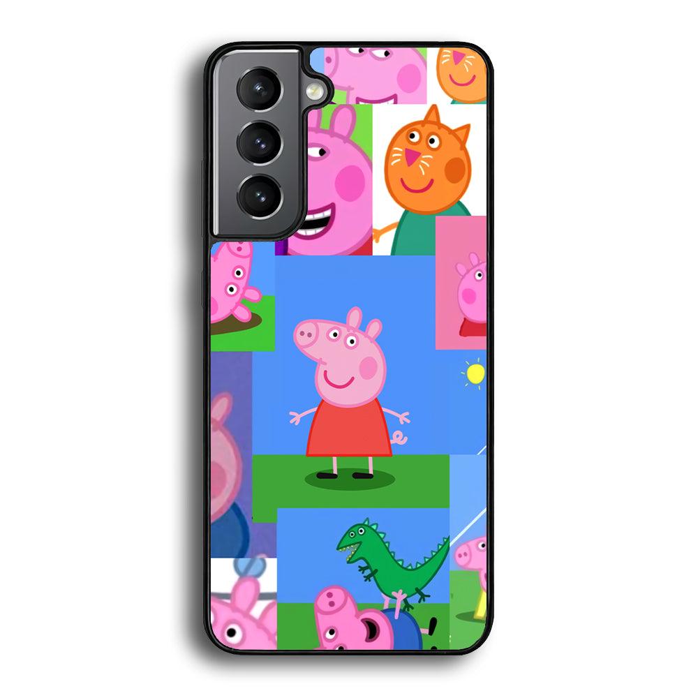 Peppa Pig Smiley Pic Collage Samsung Galaxy S24 Case-Rubber Black (2D Case)-Oxvistore
