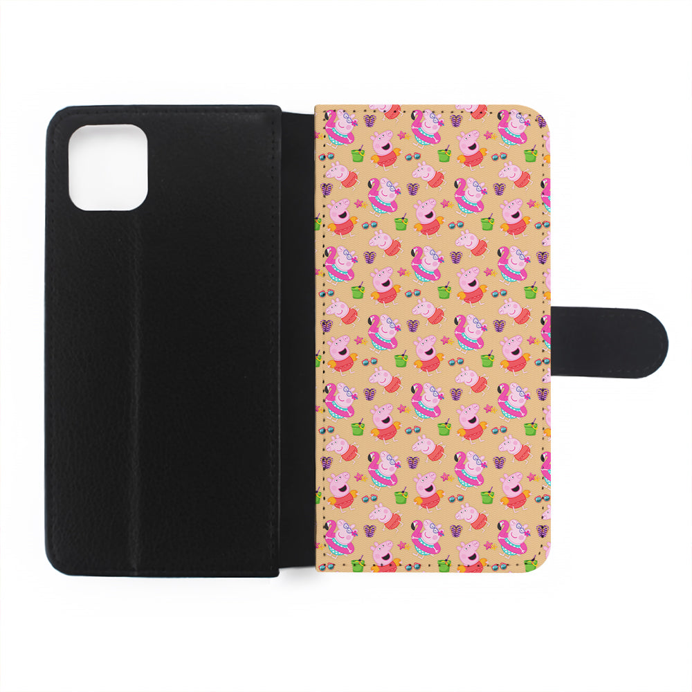 Peppa Pig on The Beach Pattern Flip Wallet Phone Case