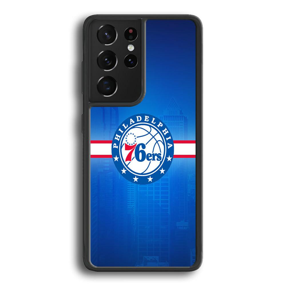 Philadelphia 76ers Bluish Shadow Samsung Galaxy S24 Ultra Case-Rubber Black (2D Case)-Oxvistore