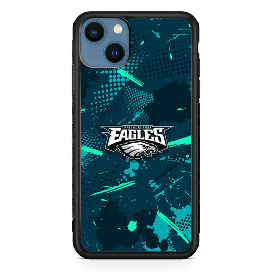 Philadelphia Eagles Abstract Bold Green iPhone 15 Case-Rubber Black (2D Case)-Oxvistore