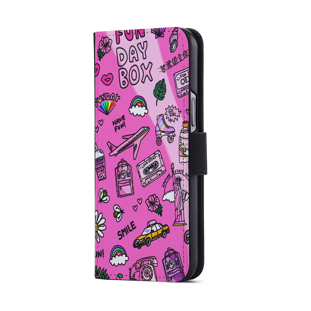 Pink Cute Girly Pattern Flip Wallet Phone Case