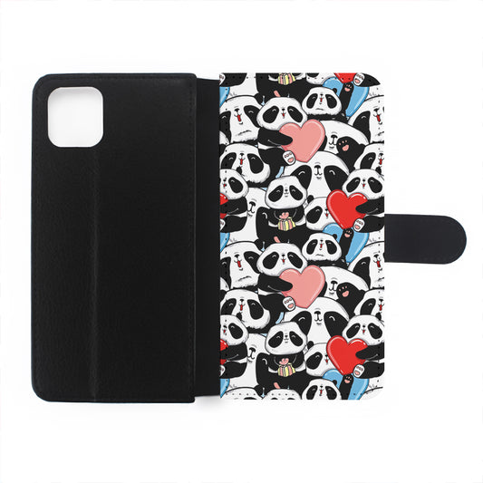 Pink Heart Panda Flip Wallet Phone Case