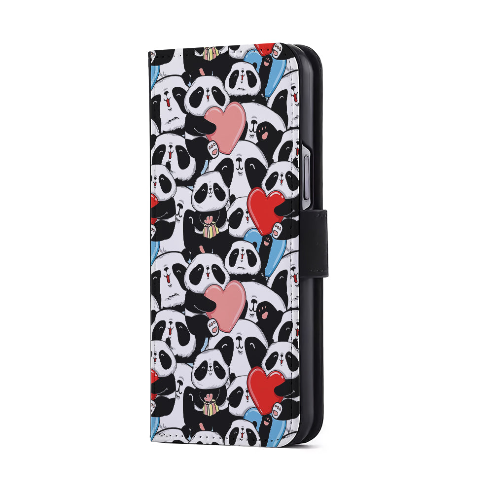 Pink Heart Panda Flip Wallet Phone Case