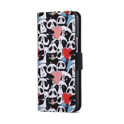 Pink Heart Panda Flip Wallet Phone Case