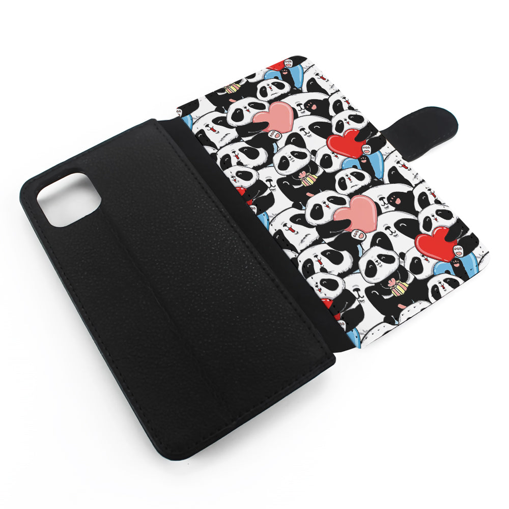 Pink Heart Panda Flip Wallet Phone Case