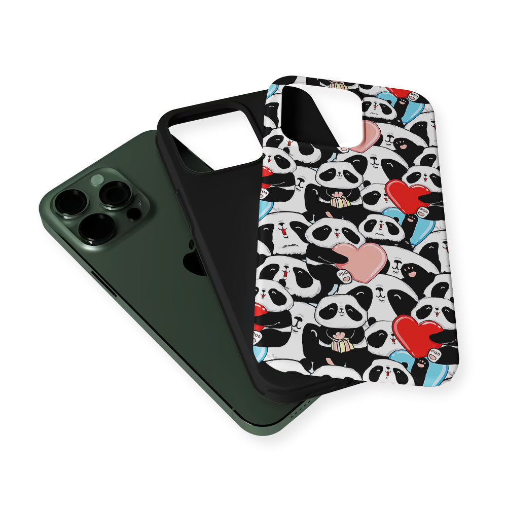 Pink Heart Panda 2 in 1 Tough Phone Case