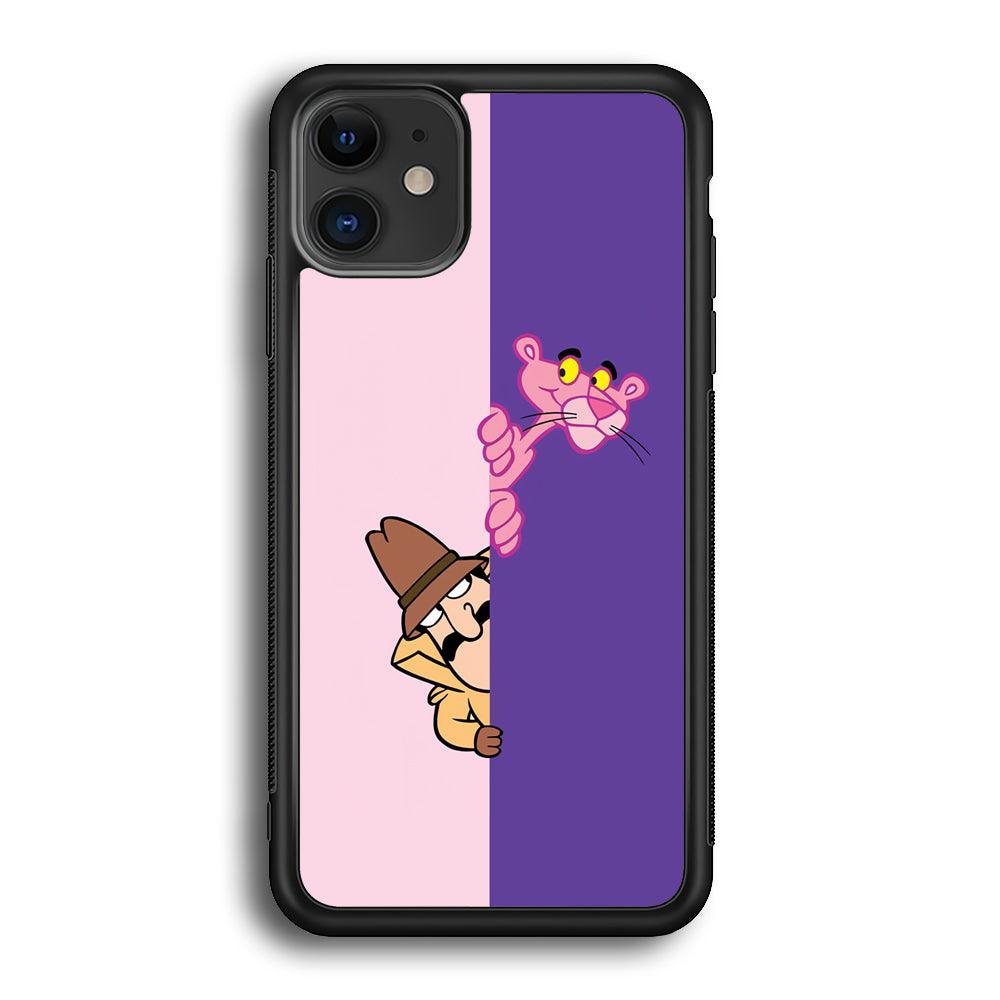 Pink Panther Hide and Seek with Detective iPhone 11 Case-Rubber Black (2D Case)-Oxvistore