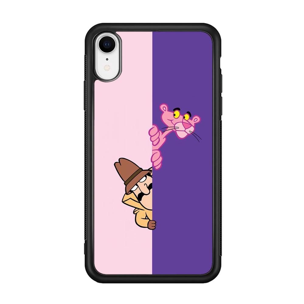 Pink Panther Hide and Seek with Detective iPhone XR Case-Rubber Black (2D Case)-Oxvistore