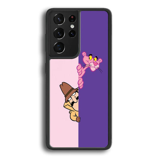 Pink Panther Hide and Seek with Detective Samsung Galaxy S23 Ultra Case-Rubber Black (2D Case)-Oxvistore