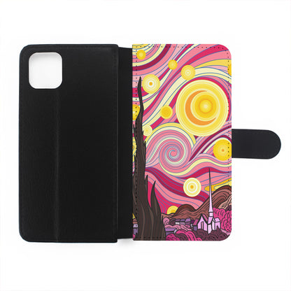 Pink Starry Night Van Gogh Flip Wallet Phone Case