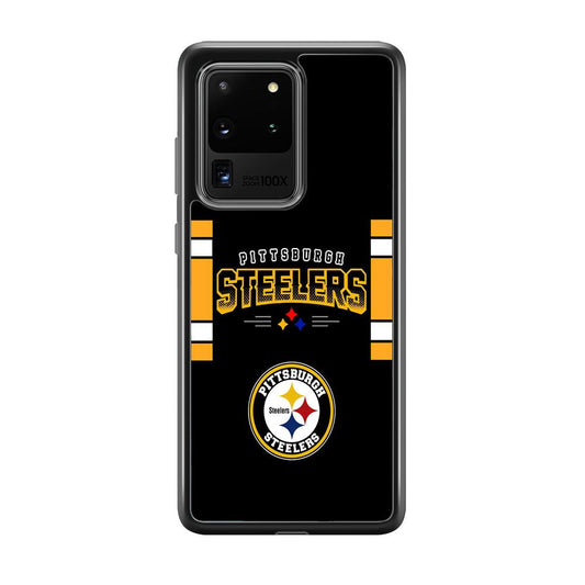 Pittsburgh Steelers Jersey on Black Samsung Galaxy S20 Ultra Case-Rubber Black (2D Case)-Oxvistore