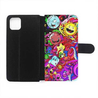 Planet Galaxy Doodle Art Flip Wallet Phone Case