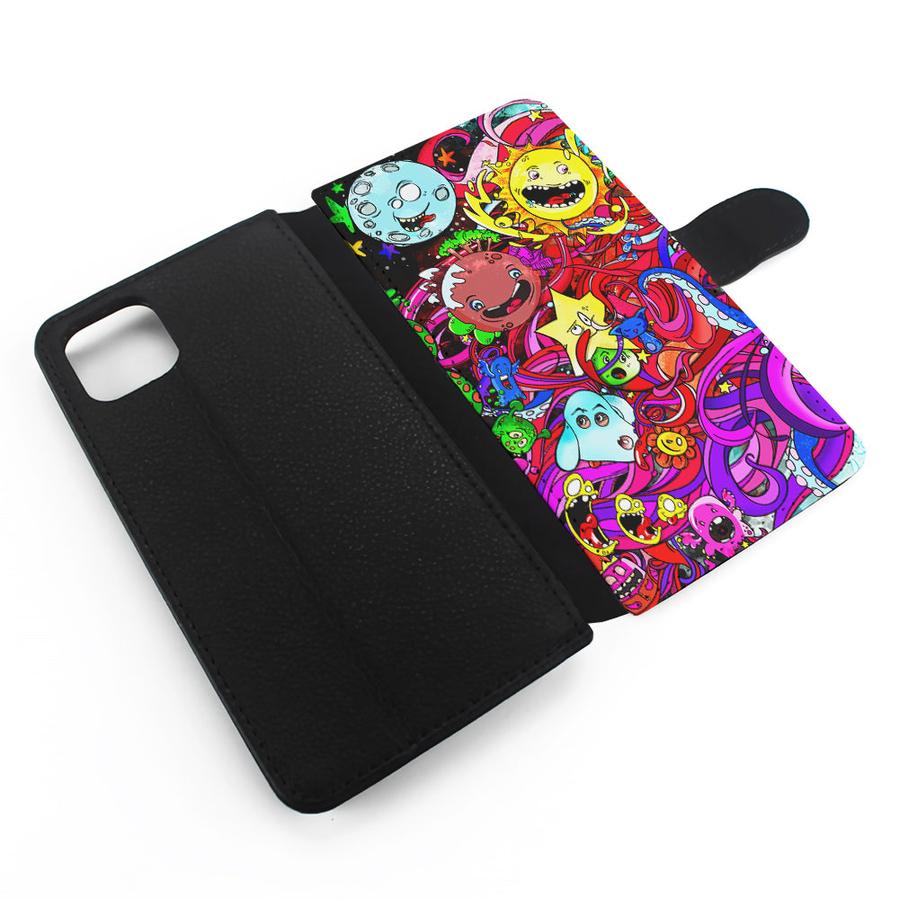 Planet Galaxy Doodle Art Flip Wallet Phone Case