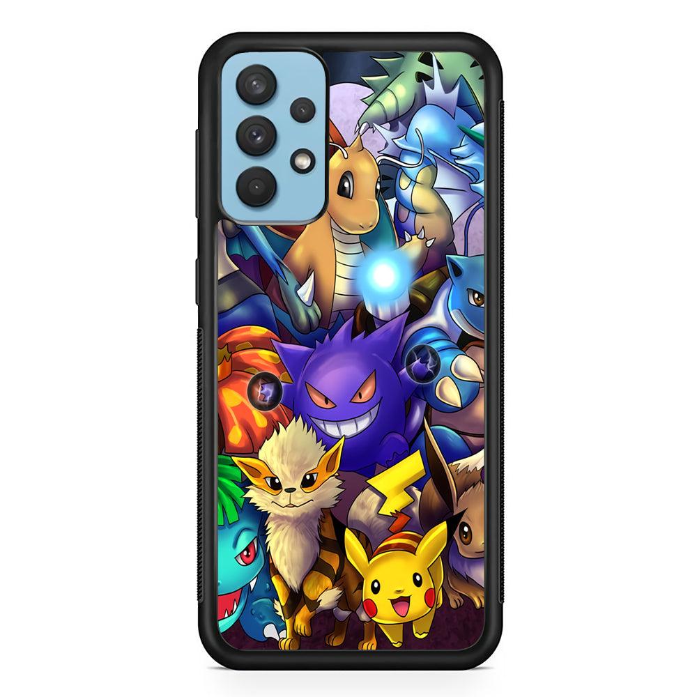 Pokemon Gengar Team in Action Samsung Galaxy A32 Case-Rubber Black (2D Case)-Oxvistore