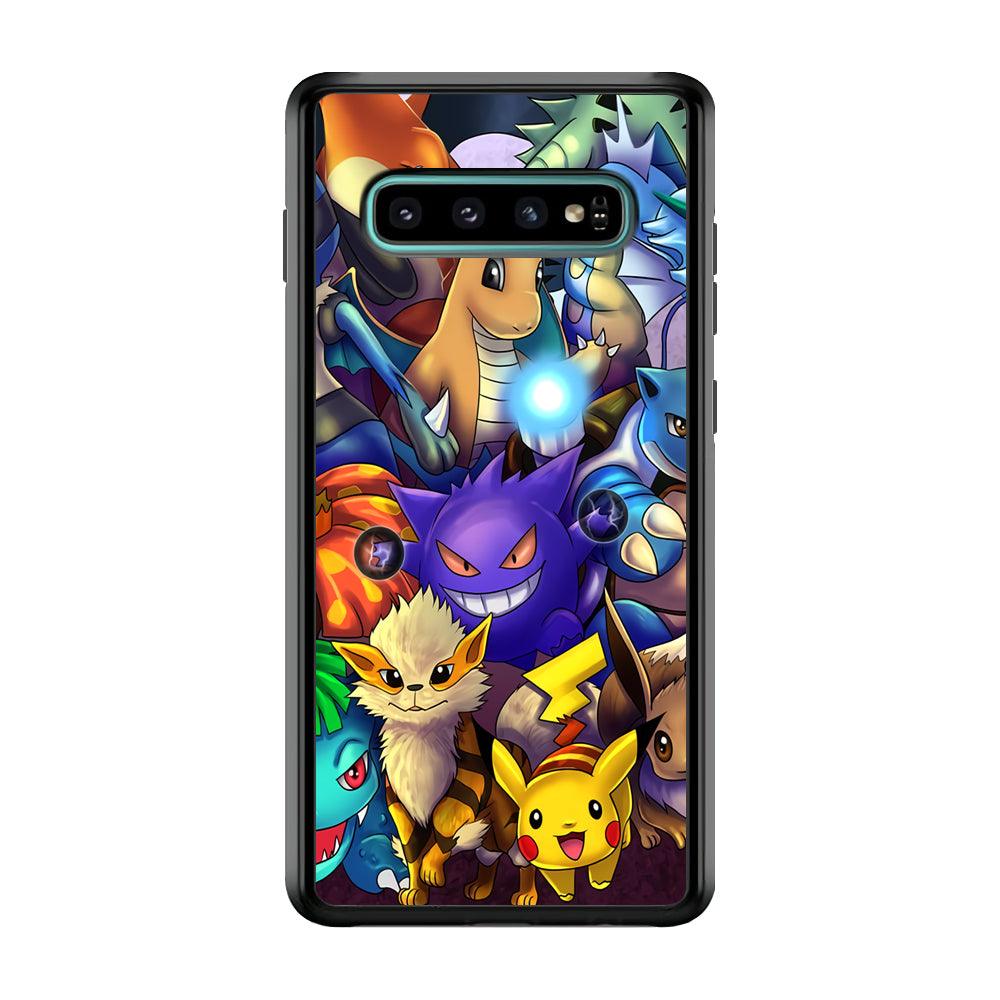 Pokemon Gengar Team in Action Samsung Galaxy S10 Case-Rubber Black (2D Case)-Oxvistore