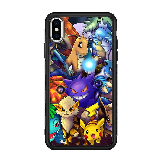 Pokemon Gengar Team in Action iPhone XS Case-Rubber Black (2D Case)-Oxvistore