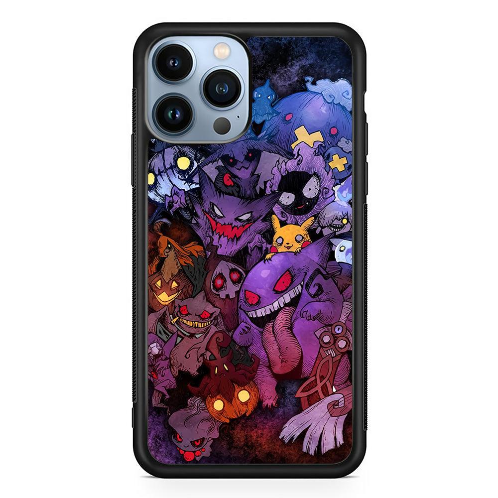 Pokemon Halloween Costume Gengar iPhone 15 Pro Case-Rubber Black (2D Case)-Oxvistore