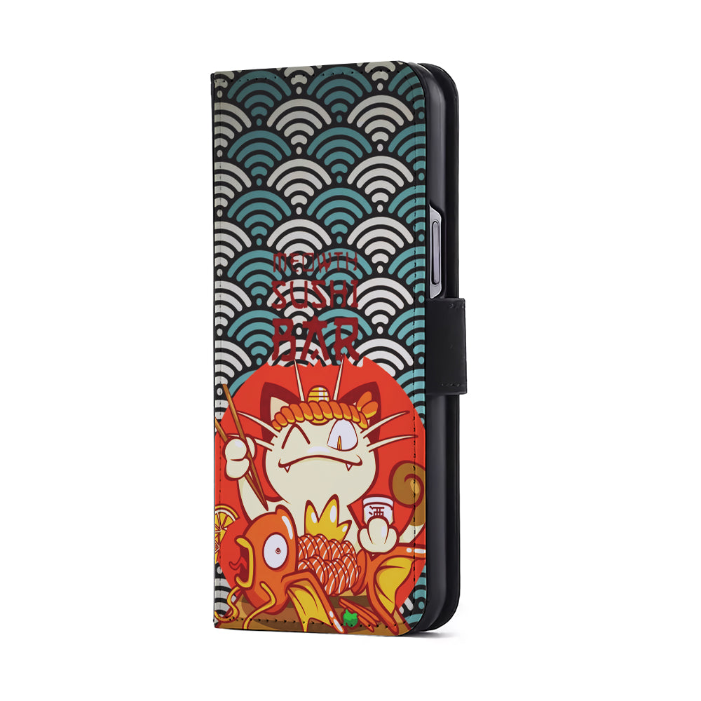 Pokemon Meowth Sushi Bar Flip Wallet Phone Case