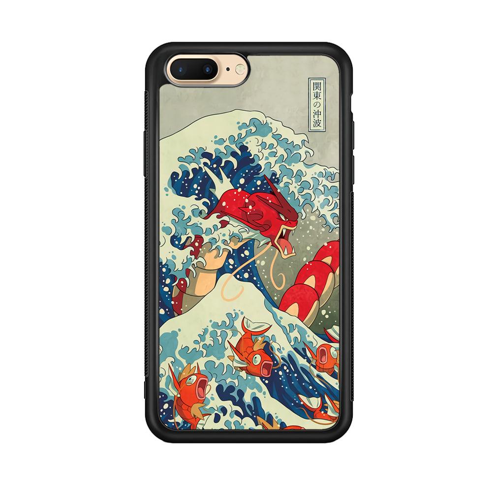 Pokemon Red Gyarados Battle Wave iPhone 8 Plus Case-Rubber Black (2D Case)-Oxvistore
