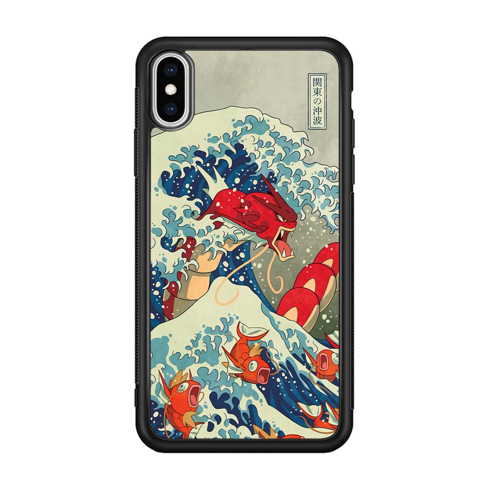Pokemon Red Gyarados Battle Wave iPhone XS Case-Rubber Black (2D Case)-Oxvistore