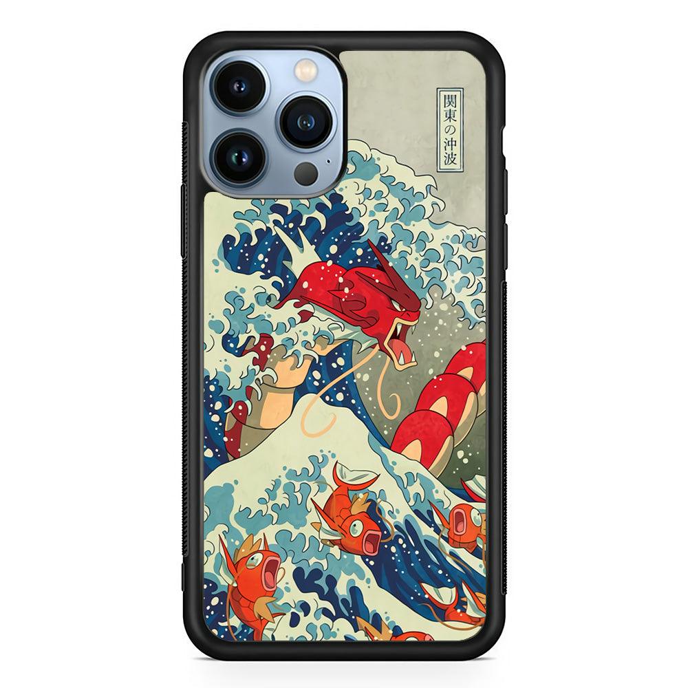 Pokemon Red Gyarados Battle Wave iPhone 14 Pro Case-Rubber Black (2D Case)-Oxvistore