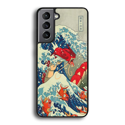 Pokemon Red Gyarados Battle Wave Samsung Galaxy S22 Plus Case-Rubber Black (2D Case)-Oxvistore
