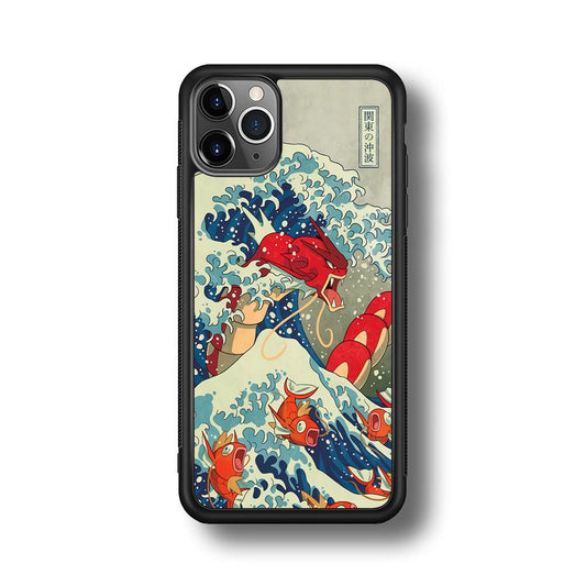 Pokemon Red Gyarados Battle Wave iPhone 11 Pro Max Case-Rubber Black (2D Case)-Oxvistore