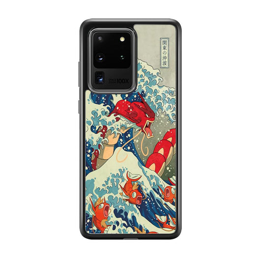 Pokemon Red Gyarados Battle Wave Samsung Galaxy S20 Ultra Case-Rubber Black (2D Case)-Oxvistore