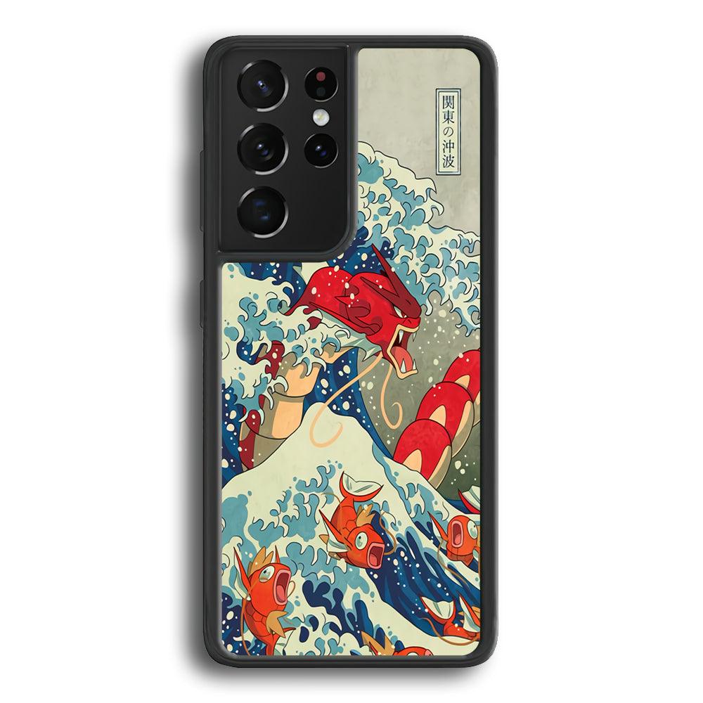 Pokemon Red Gyarados Battle Wave Samsung Galaxy S22 Ultra Case-Rubber Black (2D Case)-Oxvistore
