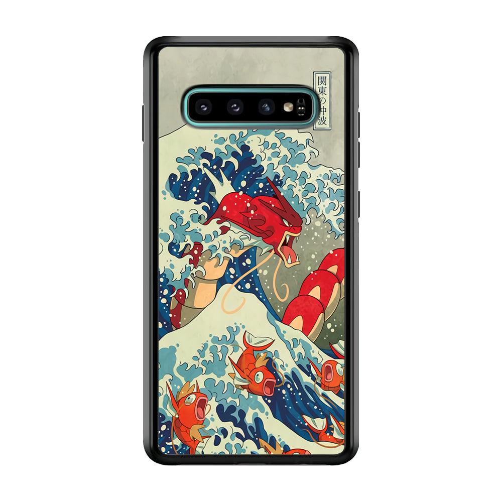 Pokemon Red Gyarados Battle Wave Samsung Galaxy S10 Case-Rubber Black (2D Case)-Oxvistore