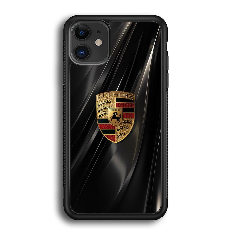 Porsche Gold in Black iPhone 12 Case-Rubber Black (2D Case)-Oxvistore