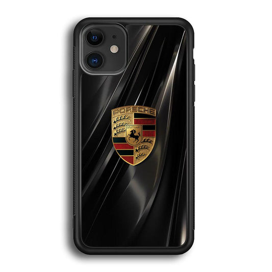 Porsche Gold in Black iPhone 12 Case-Rubber Black (2D Case)-Oxvistore