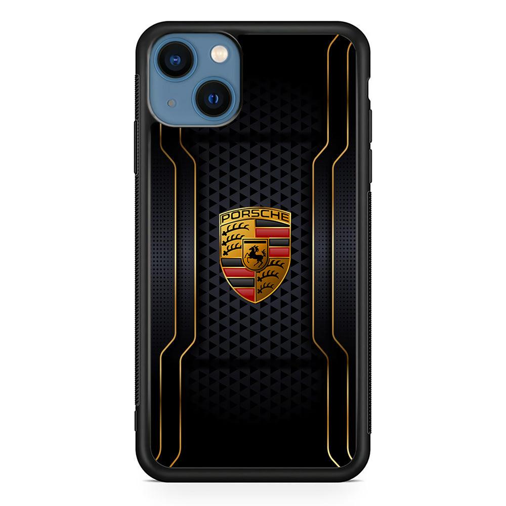 Porsche Line in Gold iPhone 15 Plus Case-Rubber Black (2D Case)-Oxvistore
