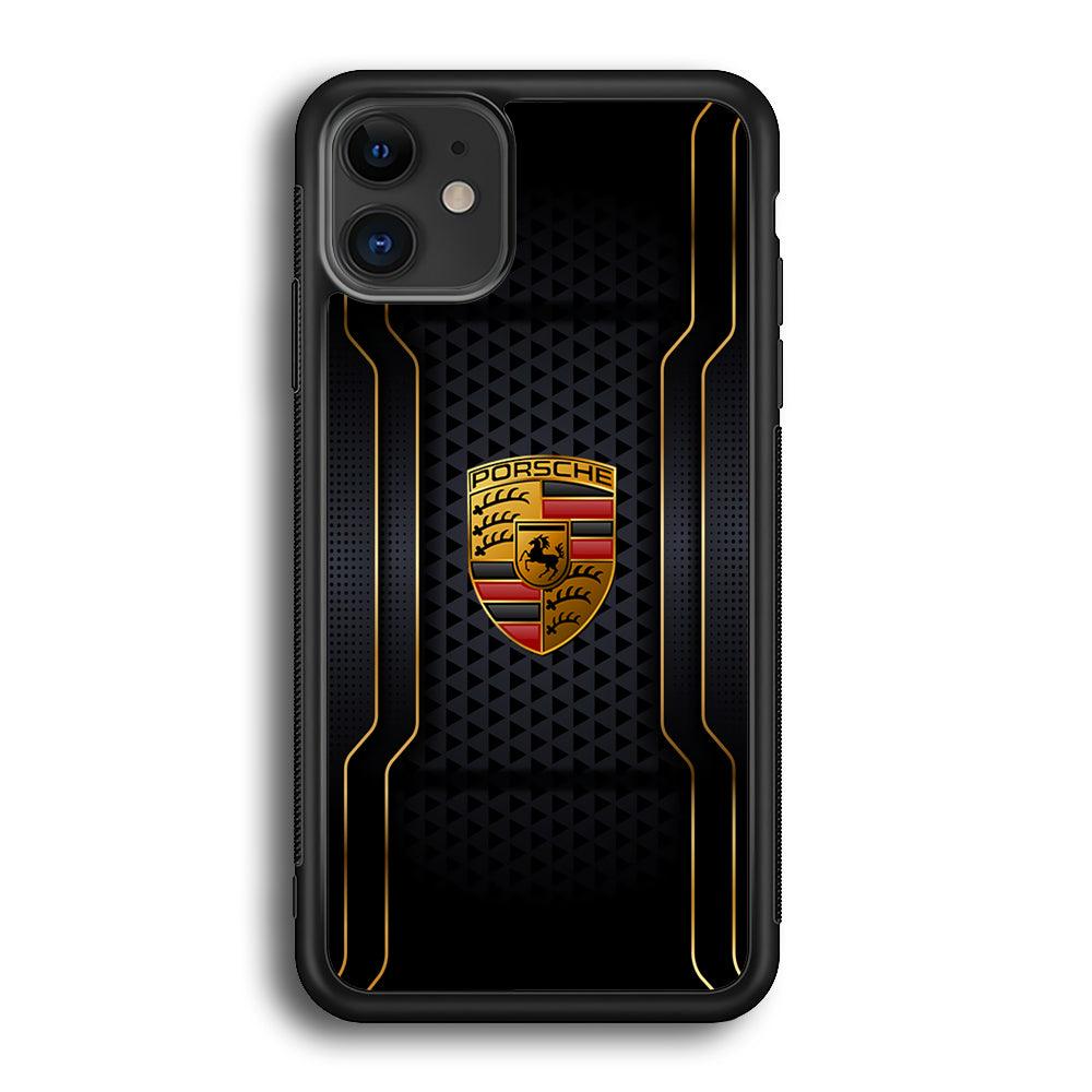 Porsche Line in Gold iPhone 12 Case-Rubber Black (2D Case)-Oxvistore