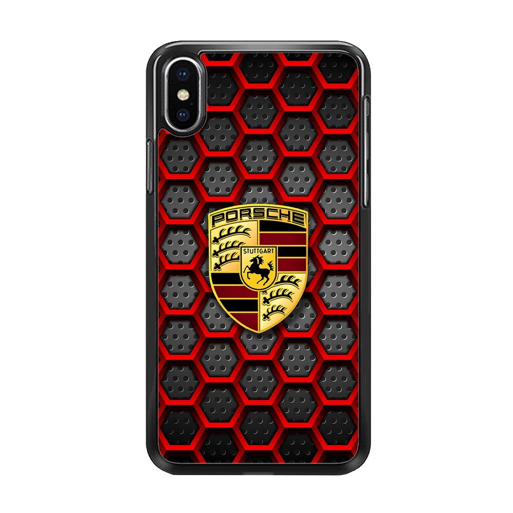 Porsche Red Hexagon iPhone XS MAX Case-Rubber Black (2D Case)-Oxvistore