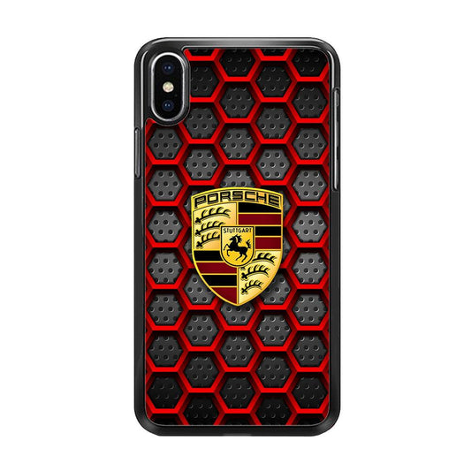 Porsche Red Hexagon iPhone XS MAX Case-Rubber Black (2D Case)-Oxvistore