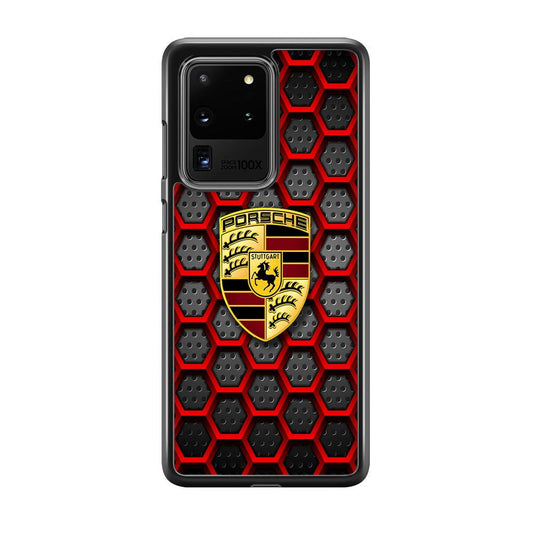 Porsche Red Hexagon Samsung Galaxy S20 Ultra Case-Rubber Black (2D Case)-Oxvistore